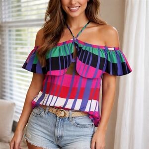 EXPRESS NWT Halter Color Block Off Shoulder Halter Blouse Size Medium Woman